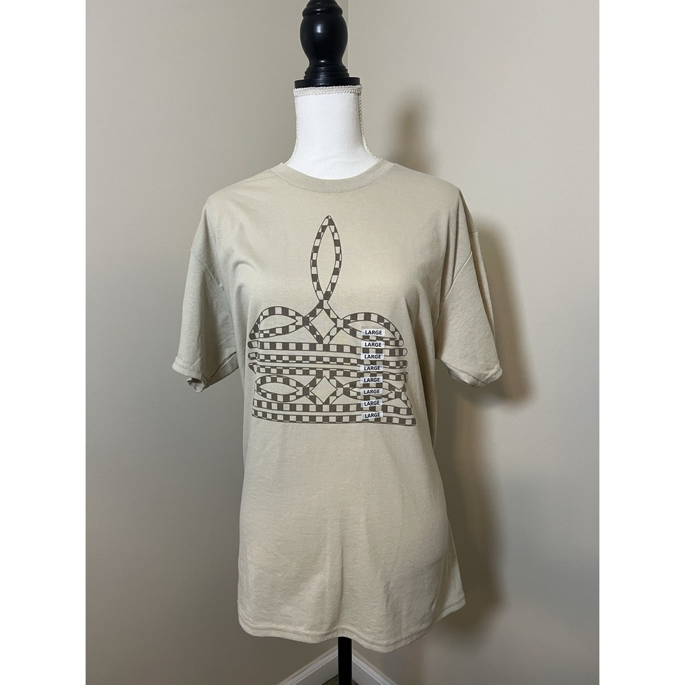 Woman's Checkered Boot Stitch Graphic T-Shirt Tee Size L S/S Comfort Western